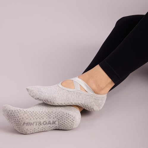 Image of Mint & Oak Pilates Socks with Grips for Women, Ankle Length Non-Slip Yoga Socks, Cotton Ideal For Yoga, Pilates, Gym, Workout, Cute Women's Gift