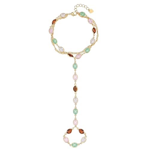 Dainty Gold Hand Chain Bracelets for Women Waterproof,14K Gold Plated Ring Bracelet Hand Chain Set, Adjustable Non Tarnish Hand Chain Stackable Cubic Zirconia Bracelet Summer Fashion Jewelry Gifts