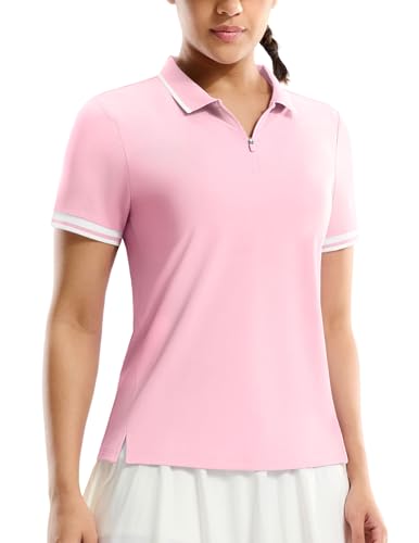 Image of MIER Golf Polo Shirts for Women - 1 /4 Zip Short Sleeve Tennis Tops, Dry Fit
