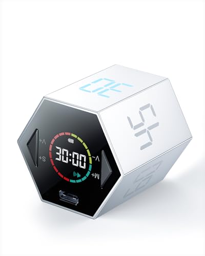 Image of Ticktime Pomodoro Timer, Productivity Timer Cube, 5 /15 /25 /30 /45 /60 Min Presets, Custom Countdown & Stopwatch 1s-99m59s, Sound /Vibration /Silent, Magnetic, Rechargeable, for ADHD Study Work, Silver