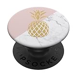 Pineapple Pop Socket Gold On Pink And White Marble Design - PopSockets Grip and Stand for Phones and Tablets