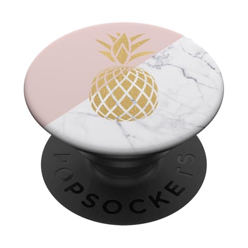 Golden Pineapple On Pink And White Marbled Design PopSockets PopGrip: Swappable Grip for Phones & Tablets PopSockets Adhesive PopGrip