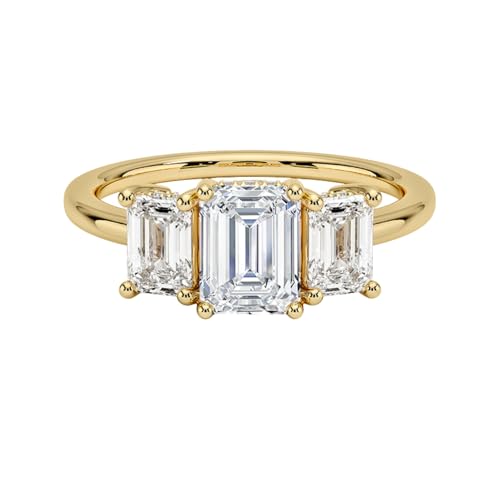 1 CT Emerald Cut Lab Grown Diamond Luxe Three Stone Engagement Ring For Her