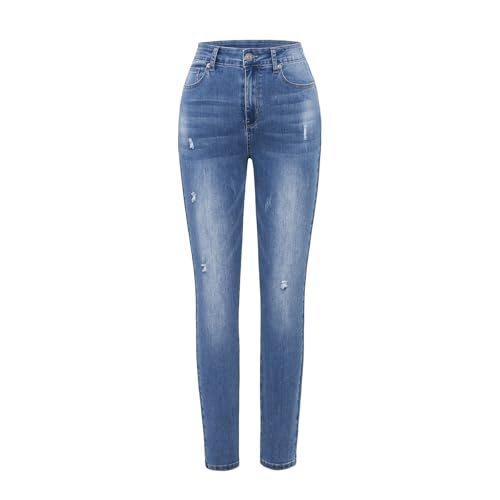 Women's Low Rise Skinny Jeans Stretch Button Destroyed Denim Pants