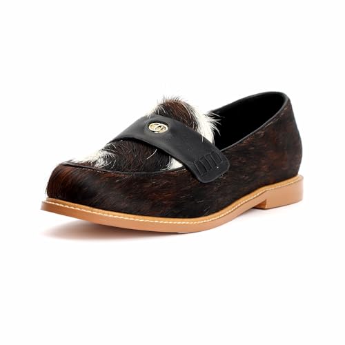 Image of XOBZJH Vintage Penny Loafers for Women Handmade Natural Calf Hair Flats with Arch Support,Comfortable Designer Work Walking Shoes