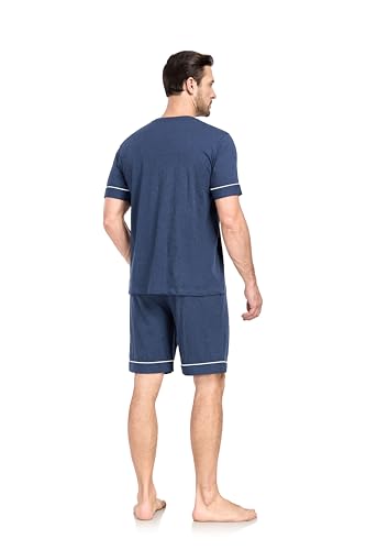 COLORFULLEAF Men's 100% Cotton Pajama Set Short Sleeve Button Down Sleepwear Soft V-neck Lounge Pjs with Pockets3