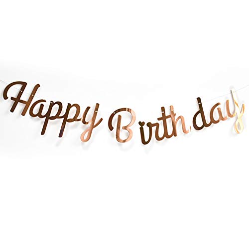 VINFUTUR Guirlande Banderole Joyeux Anniversaire Happy Birthday Bannière Décorations de Fête d'Anniversaires Party - Rose Or Cover