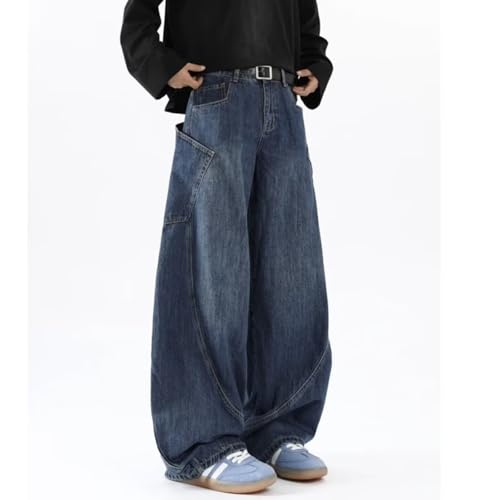 CosTribe Men's Baggy Jeans Y2K Barrel Wide Leg Irregular Sutures Loose Fit Streetwear Hip Hop Denim Pants4