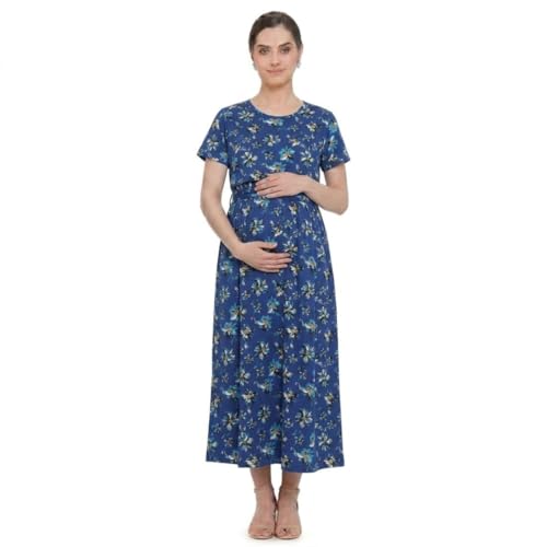 Image of Zero Clothing Feeding Dress for New Moms Casual Loungewear Ankle Length | Cotton Maternity Nighty | Zipless Feeding Dresses for Women | Pregnancy & Nursing Wear