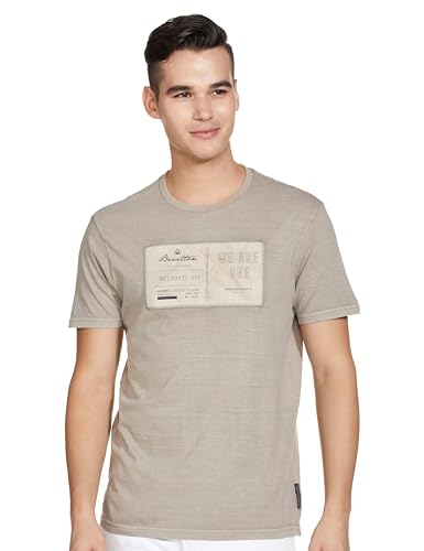 Image of UNITED COLORS OF BENETTON Men's Cotton Applique Crew Neck Relaxed Fit T-Shirt