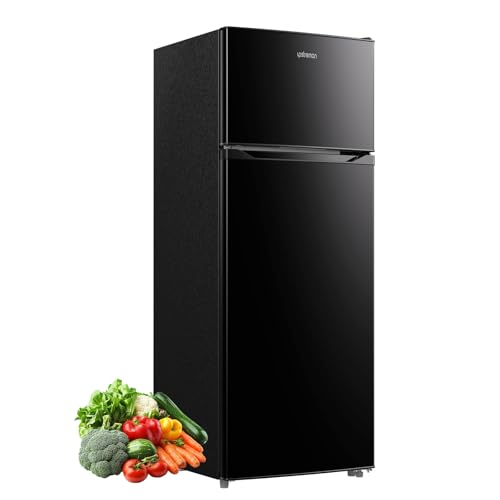Image of Upstreman 7.7 Cu.Ft. Refrigerator with Freezer, Double Door Fridge, Adjustable Thermostat, Large Capacity, Reversible Door Swing, Refrigerator for Apartment, Office, Dorm, Black（BD75）