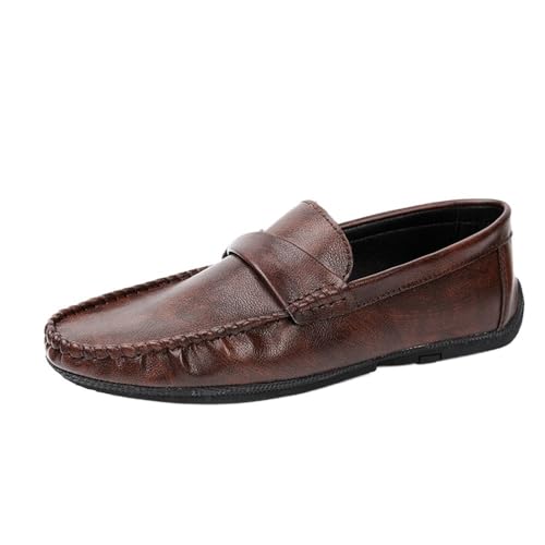 Mens Leather Slip On Outdoor Casual Breathable Loafers Simple Moccasins Lightweight Comfortable Wedding Shoes