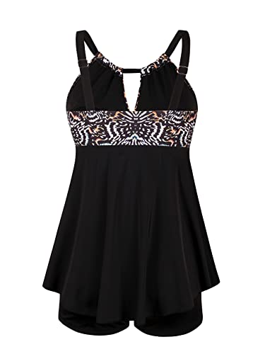 JINXUEER Women's Plus Size Two Pieces Swimwsuit High Neck Flowy Swimwear Modest Tankini Top Bathing Suits with Boyshort3