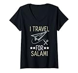 Womens I Travel For Salami Backpacking Foodie Traveler V-Neck T-Shirt