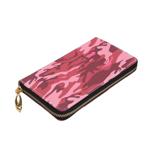 Leather Wallet For Women And Men Dark Coral Pale Pink Camouflage Clutch Purse Wristlet Bag Credit Card Holder Wallet3
