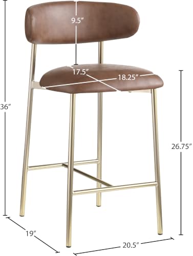 Meridian Furniture 995Brown-C Lupita Collection Moderno Butaco Contemporáneo con Asiento de Cuero Vegano Suave, Estructura Metálica Dorado Cepillado, 20.5" Ancho x 19" Profundidad x 36" Alto, Marrón, Juego de 2 miniatura 3