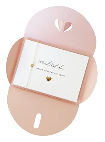Briefzauber Trauzeugin fragen - Karte mit Armband & Herzumschlag (rosa)