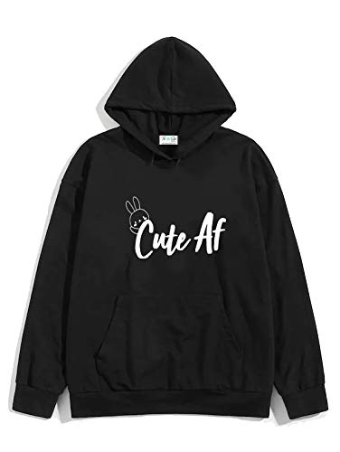 Unisex Black Hoodie with White Print: Cute AF/Printed Black Hoodie/Graphic Printed Hoodie/Hoodie for Men & Women/Warm Hoodie/Unisex Hoodie
