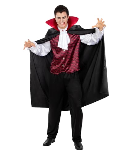 Funidelia Fato de cone dracula para homem, inclui calças, camisa com peito e capa, tamanho M, terror - fato para adultos para festas, carnaval e Halloween