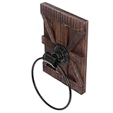 Beavorty Vintage Metal Hand Towel Ring Wall Mounted with Rustic Wood Backing Bathroom and Kitchen Wall