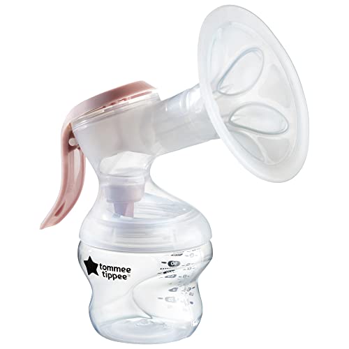 Tommee Tippee Made for Me Single Manual Breast Pump, Wireless and Portable Breastfeeding Supplies, Ergonomic Hand Pump, Massaging Cushions, Direct Pump to Bottle Transition