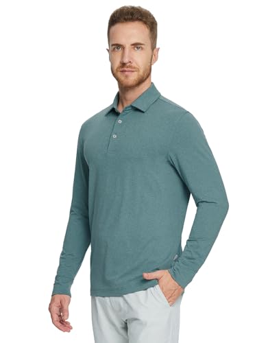 MICHEL ROUEN Mens Golf Shirts with Collard Dry fit Performance Heather Casual Activewear Long Sleeve Golf Polo Shirts for Men2