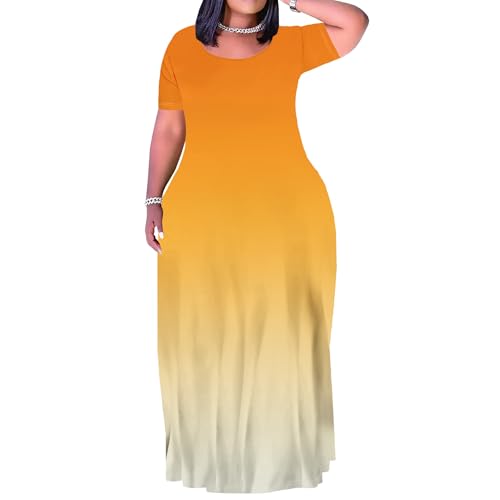 Image of PinkPatty Women's Plus Size Maxi Dresses Short Sleeve Sundress Summer T-Shirt Beach Long Dress with Pockets