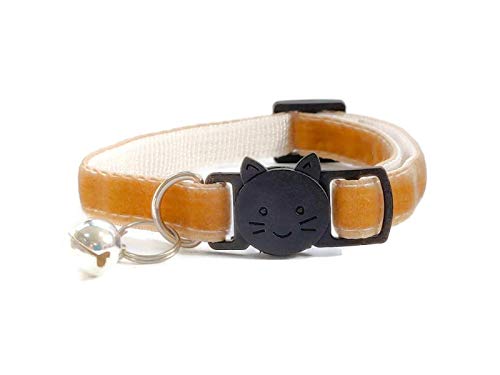 Velvet Cat Collars with Bell, Coffee Velvet, Cat Collar (14cm - 24cm)