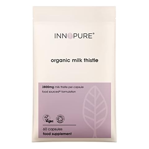 INNOPURE Organic Milk Thistle Capsules - High Strength 3800mg (1 per Serving) Soil Association & Vegan Society Certified - Easy-to-Swallow Capsules - 80% Silymarin (60 Capsules) UK Made Cover
