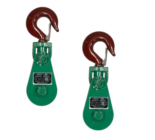 (2 Pack) Snatch Block with Hook WLL 4 Ton 4 1/4" Sheave 1/2 Inch Wire Rope Wrecker Roll Back Recovery