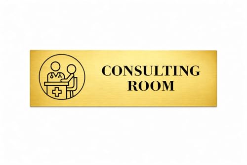 Image of Brushed Silver PVC Office Sign with Double-Sided Tape | Durable 10x3 Inch Signage for Clinics, Malls, Gyms & Hospitals - Available in Silver & Gold (Brushed Gold /, Consulting Room)