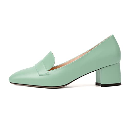 Image of MODENCOCO Womens Square Toe Slip On Comfortable Casual Matte Work Chunky Low Heel Loafers Shoes 2 Inch