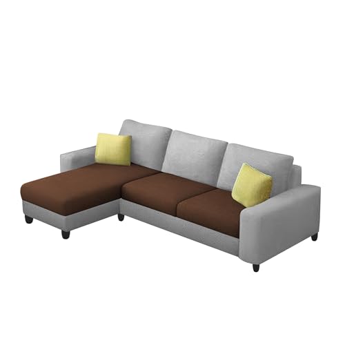 Image of Orland 4 Seater LHS L Shape Sofa Set for Living Room | Color - Brown Grey | Premium Fabric Sofa