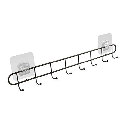 RATAVA Stainless Steel Hook Rail 8-Hooks Ladle Hanger Key Holder 8 Hooks for Kitchen, Bathroom and Wardrobe Hanging Steel Wall/Door Mounted Hook (Black, 8 Hook)