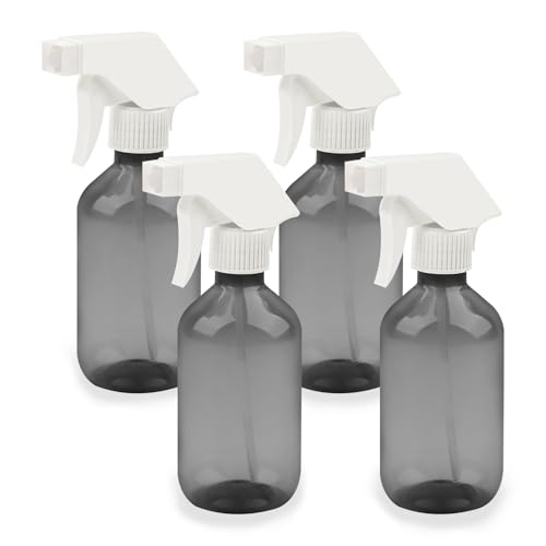 4 Pack 300ml Clear Black Plastic Spray Bottles - Premium Adjustable Nozzles for Lawn & Garden, Hair Care, and Cleaning Supplies