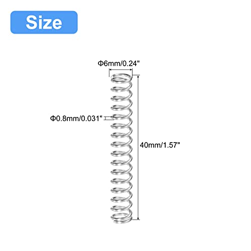 Image of uxcell Compression Spring, 5Pcs 304 Stainless Steel, 6mm OD, 0.8mm Wire Size, 40mm Free Length, Silver Tone