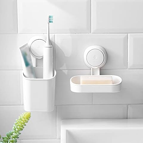 Suction Cup Toothbrush Holder Drill-Free Wall Mounted and Suction Cup Soap Dish Powerful Vacuum Suction Soap Holder Cover