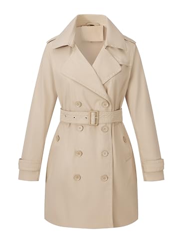 Bellivera Women's Double-Breasted Classic Lapel Slim Windproof Trench Coat with Belt (Crop Length)