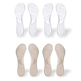 CB 4 Pairs of Arch Support Insoles, Silicone Gel Invisible Slim Inserts Liners, Arch Pain Foot Heel Pain Relief, 3/4 Length for Women Shoes High Heel Shoes 5-7, Style C, 2 Pairs Nude & 2 Pairs Clear