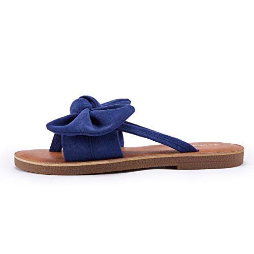 Image of FISACE Womens Bow Flat Sandals Flip Flops Slide Sandals Summer Beach Shoes
