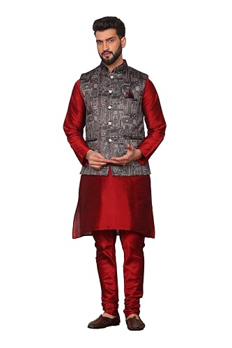 Image of Kurta With Churidar & Multicolor Nehru jacket Set