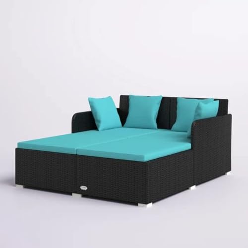 Image of BRISHI Outdoor /Pool Side /Garden /Balcony /Porch /Backyard /Terrace /Patio /Beach /Rectangular Sofa Sunbed Wicker and Rattan Daybed (Black /Blue)