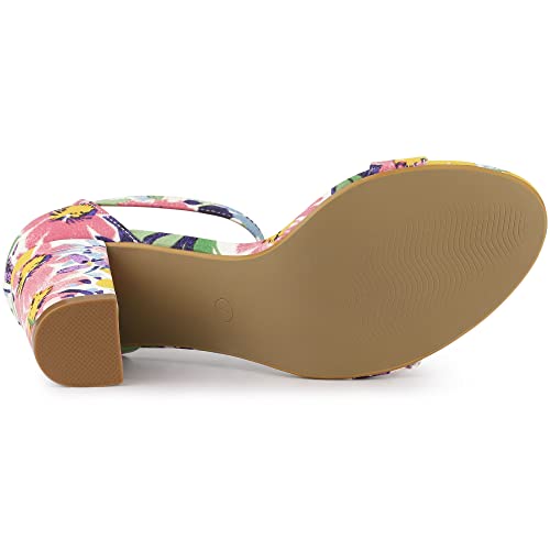 Image of Allegra K Women's Floral Print Open Toe Block High Heels Summer Sandals