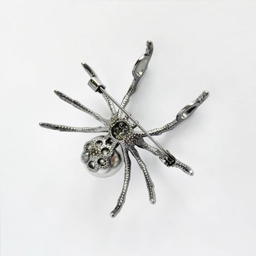 Image of Victorian Style Mother of Pearl Body and Micro Pave Spider Brooches Pins Silver Tone Goth Accessories Pins for Backpacks Aesthetic