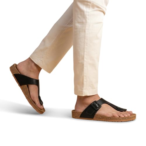 Image of Neeman's Cork Thong Sandals | Sandals for Men | Stylish & Fashionable | Lightweight Comfortable Durable | Slip On Adjustable Strap Sandals for Men | Everday Comfort Chappal (Tan, UK10)