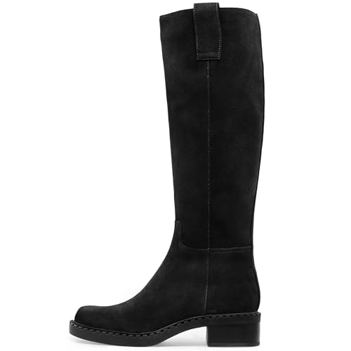 KaroNairy Women Knee High Boots Faux Leather Long Boots Low Chunky Heel Square Toe Side Zipper Fall Tall Boots - Main Image