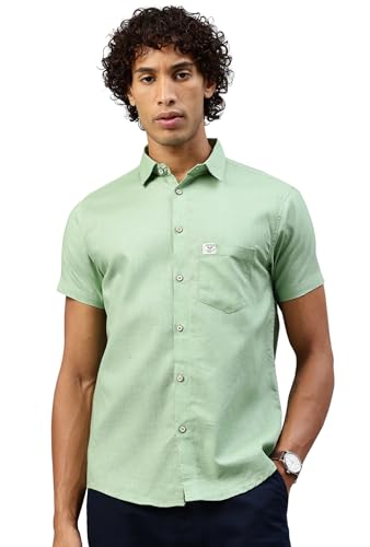 Image of Majestic Man Men Slim Fit Pure Cotton Solid Half Sleeve Casual Shirt
