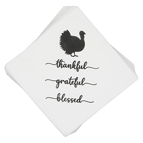 Thankful Grateful Blessed Napkins, Thanksgiving Napkins, Thankful Grateful Blessed Friendsgiving Table Decor, Give Thanks Napkin Decorations, Thanksgiving Party Decorations Napkins (5 x 5 In, 24-Pack) Cover