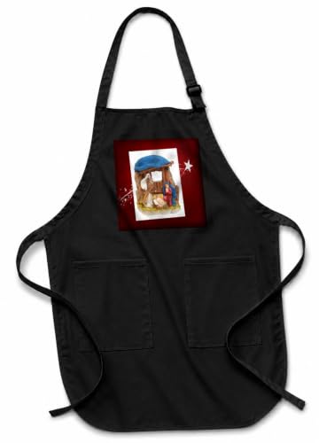 3dRose apr_34090_4 Nativity Scene-Full Length Apron with Pockets, 22 by 30-Inch, Black