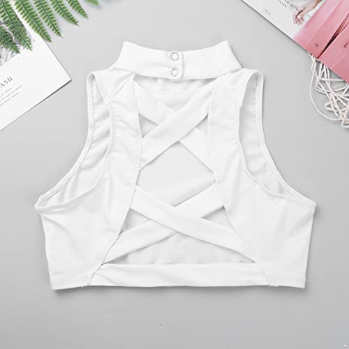 Kids Girls Sleeveless Mock Neck Tank Crop Top Workout Athletic Sports Bra Gymnastics Dance Shirt3